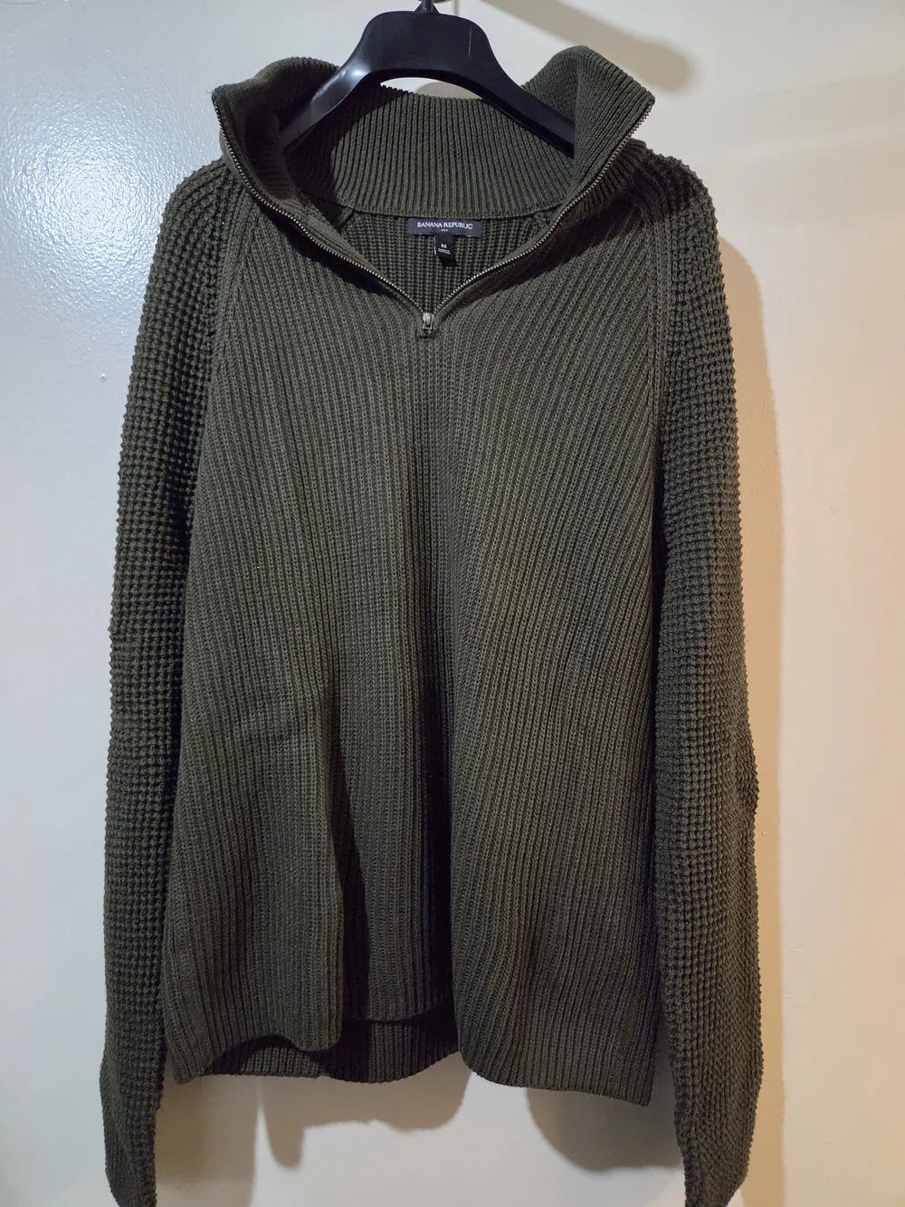 Banana Republic Olive Zip-Neck Ribbed Knit Sweater